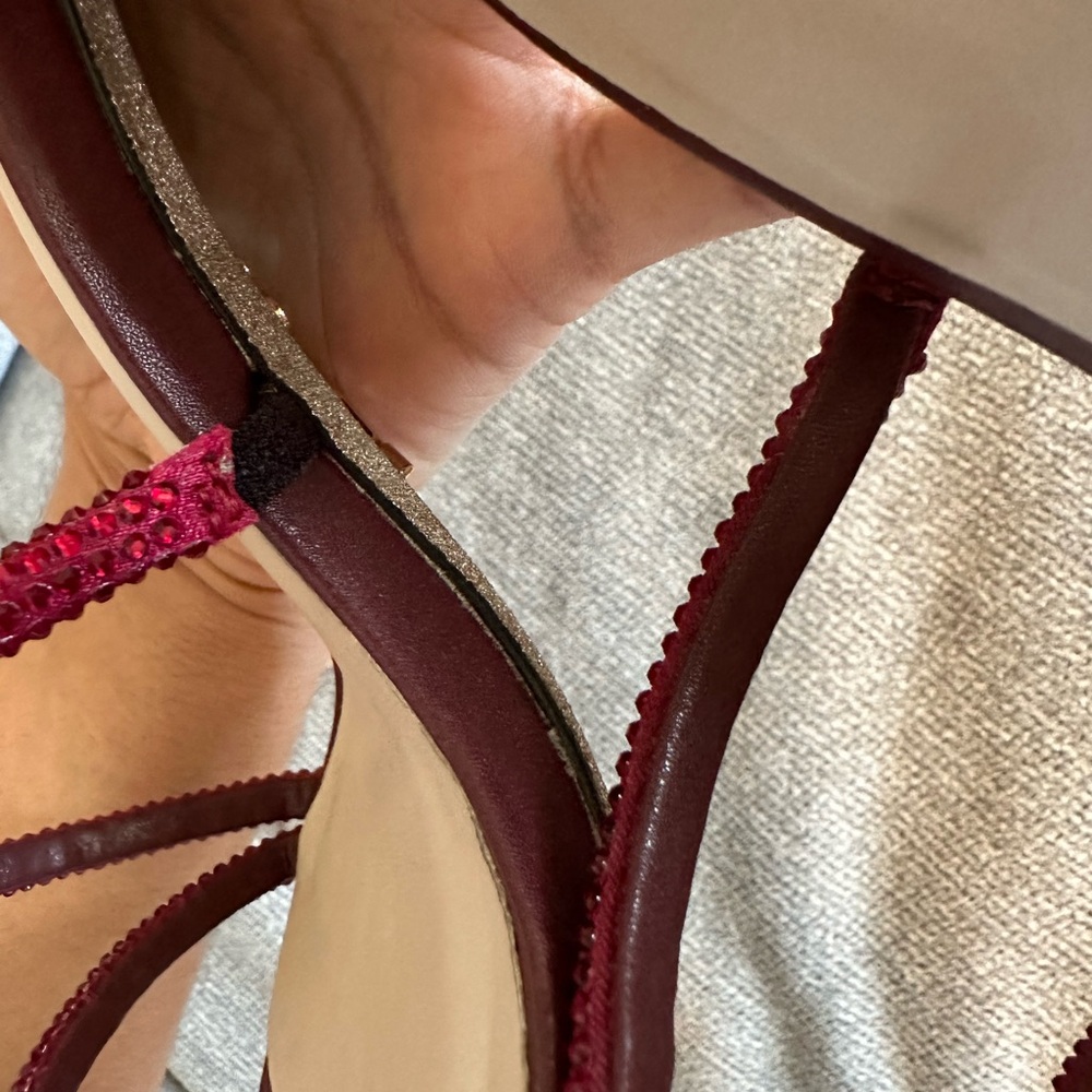 Rene Caovilla Burgundy Red Strappy Crystal Wrap Sandals - Picture 8 of 16